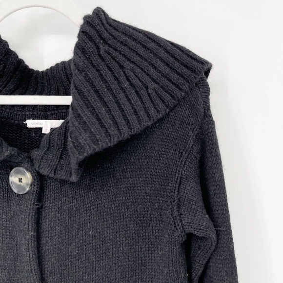Vince Alpaca Wool Blend Cardigan Sweater Sz S Black Collared Button Up Pockets - Picture 2 of 7